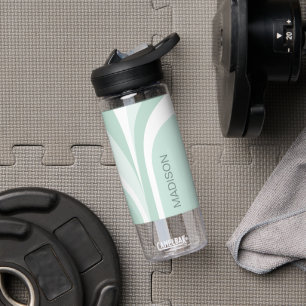 Retro Groovy Abstract Teal Green Cream Custom Name Water Bottle