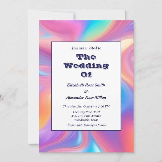 Retro groovy abstract waves invitation wedding (Front)