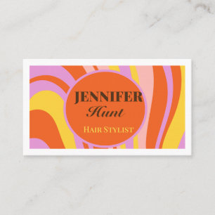Retro Groovy Abstract Wavy QR code Social Media Business Card