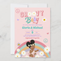 Retro Groovy Afro Girl Baby Shower Invitation