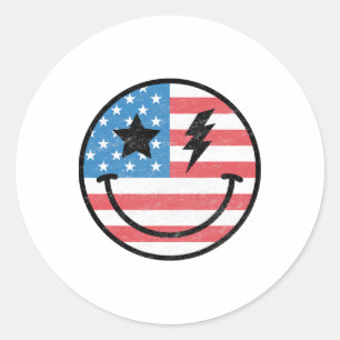 Retro Groovy America Usa Patriotic 4th Of July Mem Classic Round Sticker