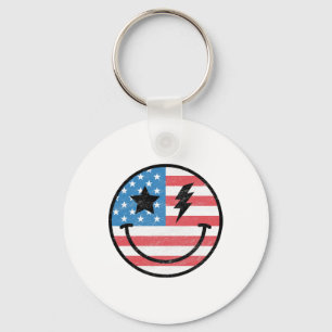 Retro Groovy America Usa Patriotic 4th Of July Mem Key Ring