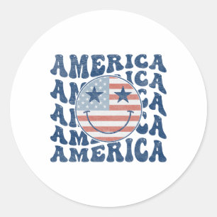 Retro Groovy America Usa Smile Face Patriotic 4th Classic Round Sticker