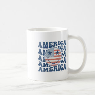 Retro Groovy America Usa Smile Face Patriotic 4th  Coffee Mug