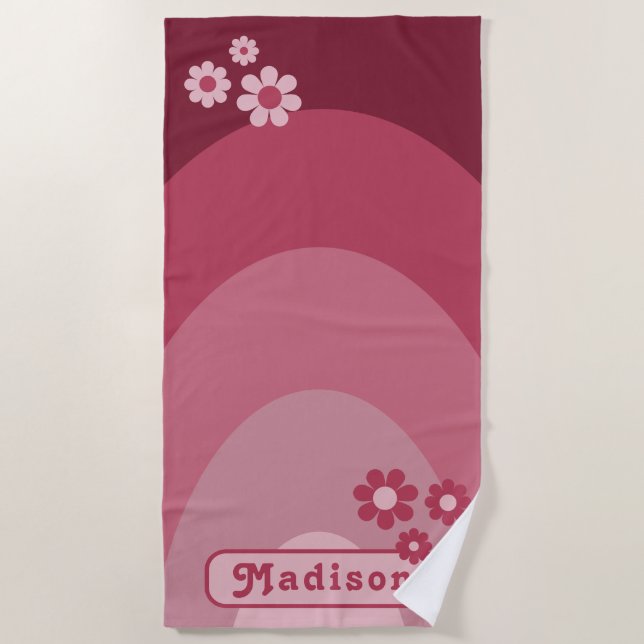 Retro Groovy Arch Daisy Personalised Beach Towel (Front)