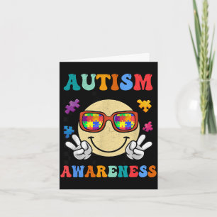 Retro groovy autism awareness acceptance smile fac card