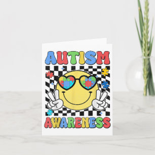 Retro Groovy Autism Awareness Hippie Smile Face Bo Card