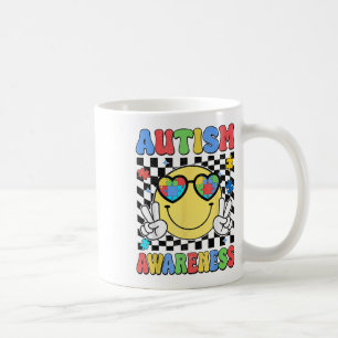 Retro Groovy Autism Awareness Hippie Smile Face Bo Coffee Mug
