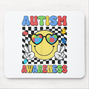 Retro Groovy Autism Awareness Hippie Smile Face Bo Mouse Pad