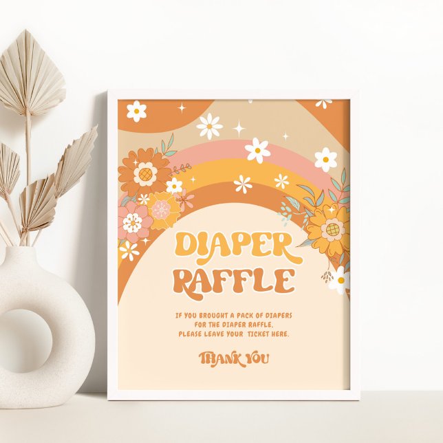 Retro groovy baby diaper raffle pedestal sign (Creator Uploaded)