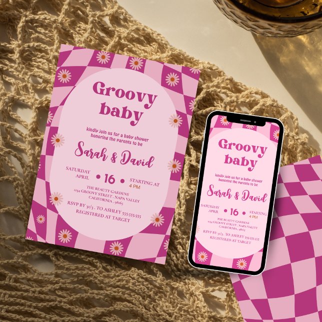 Retro Groovy Baby Girl | Floral 70s baby Shower Invitation (Creator Uploaded)