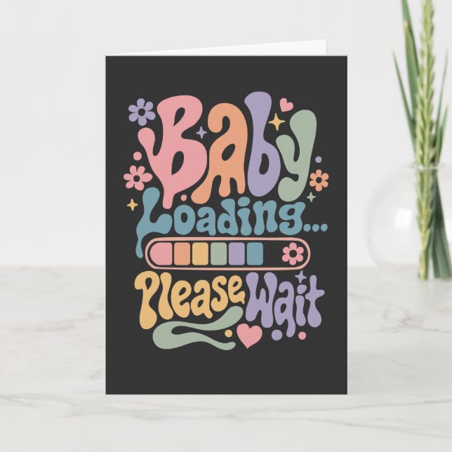 Retro Groovy Baby Loading Please Wait Maternity Holiday Card (Front)