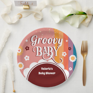 Retro Groovy Baby Shower Paper Plate