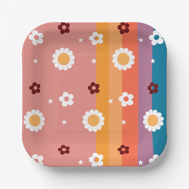 Retro Groovy Baby Shower Pattern Paper Plate (Front)