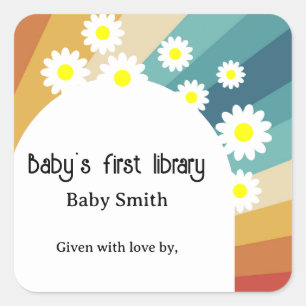 Retro Groovy - Baby's first library Square Sticker