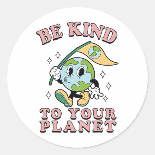 Retro Groovy Be Kind To Your Planet Earth Day 70s Classic Round Sticker