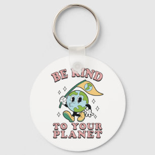 Retro Groovy Be Kind To Your Planet Earth Day 70s Key Ring