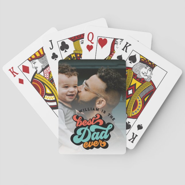 Retro Groovy Best Dad Ever Photo Fathers Day Playing Cards (Back)