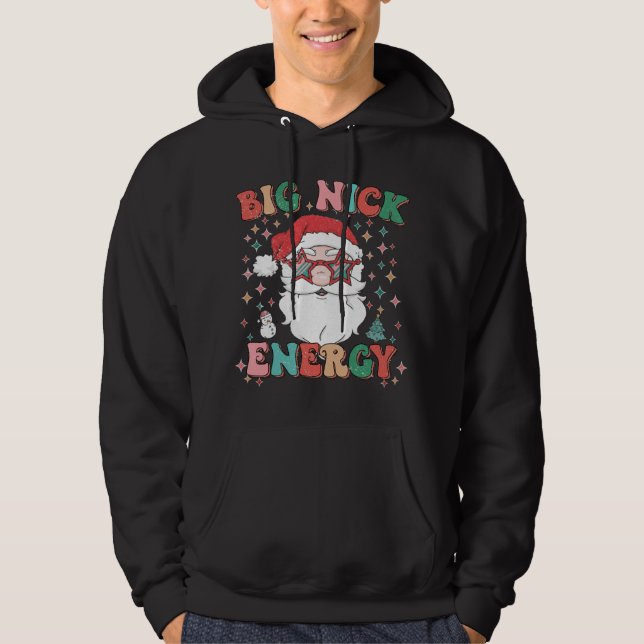 Retro Groovy Big Nick Energy Funny Christmas Santa Hoodie (Front)