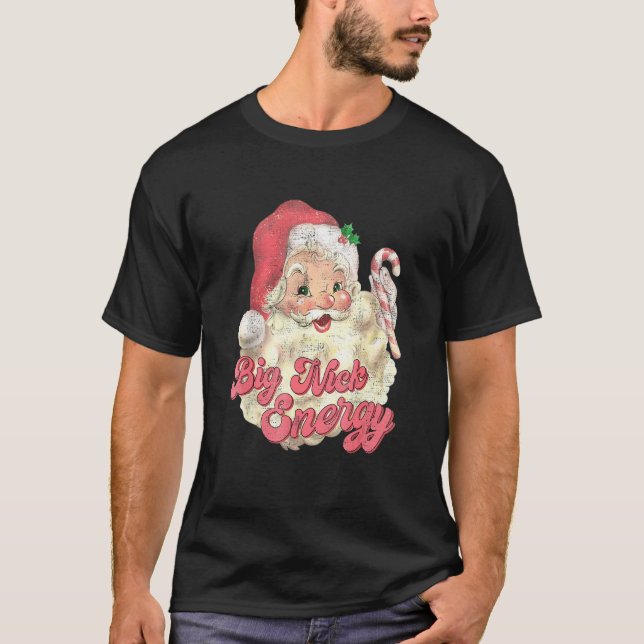 Retro Groovy Big Nick Santa Energy Christmas T-Shirt (Front)