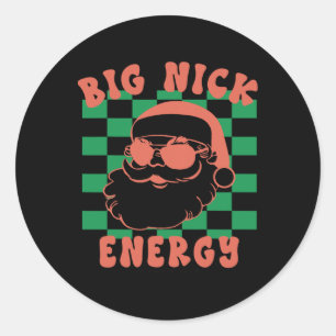 Retro Groovy Big Nick Santa Energy Christmas Xmas Classic Round Sticker
