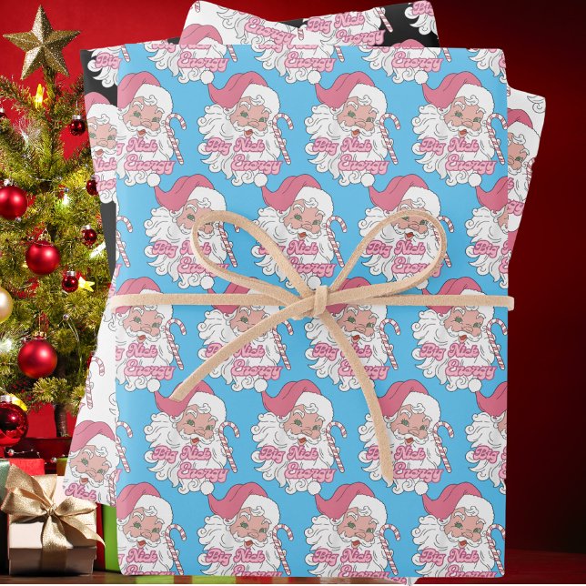 Retro Groovy Big Nick Santa Energy Pink Santa Xmas Wrapping Paper Sheet (Creator Uploaded)