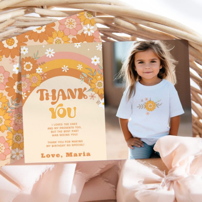 Retro groovy birthday photo thank you card (Creator Uploaded)