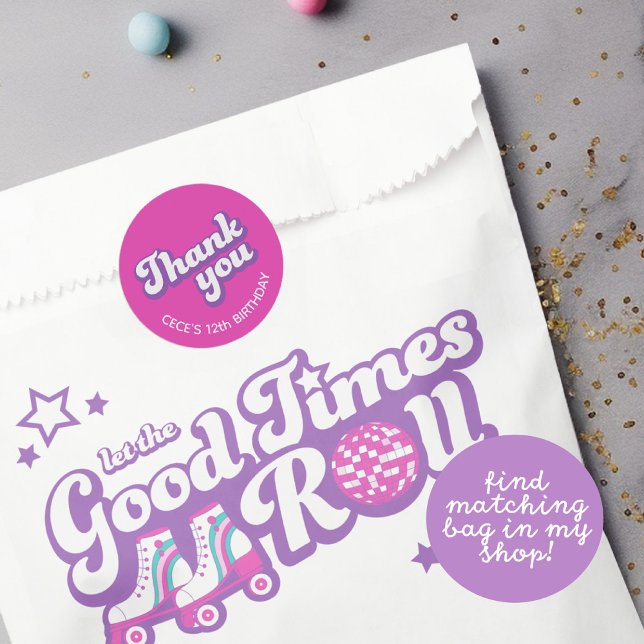 Retro Groovy Birthday Thank You Favour Classic Round Sticker (Creator Uploaded)