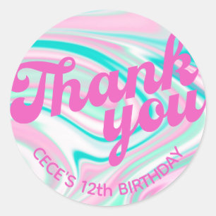 Retro Groovy Birthday Thank You Favour Classic Round Sticker