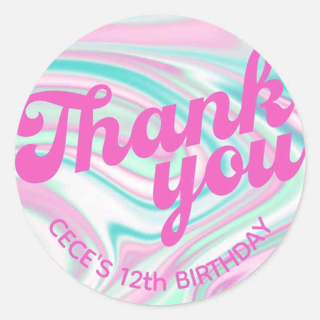 Retro Groovy Birthday Thank You Favour Classic Round Sticker (Front)