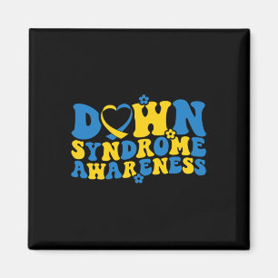 Retro Groovy Blue And Yellow Ribbon Down Syndrome Magnet
