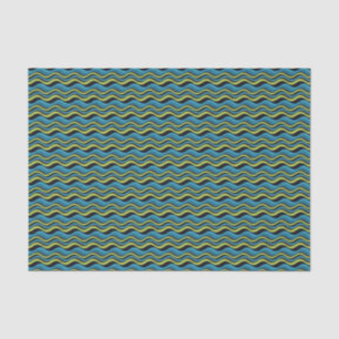 Retro Groovy Blue Green Grey Sea Waves Pattern Tissue Paper