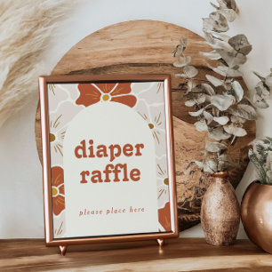 Retro Groovy Boho Baby in Bloom Diaper Raffle Sign