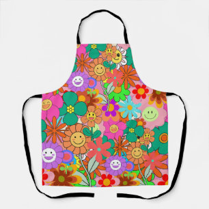 Retro Groovy Boho Hippie Flowers  Apron