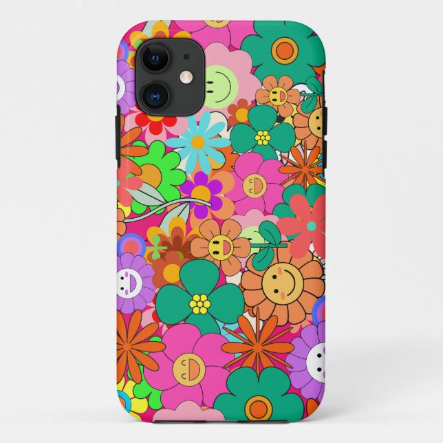 Retro Groovy Boho Hippie Flowers Case-Mate iPhone Case (Back)