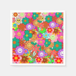 Retro Groovy Boho Hippie Flowers Napkin