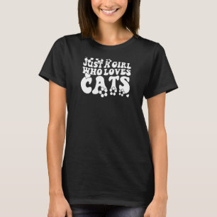 Retro Groovy Boho Hippie Just A Girl Who Loves Cat T-Shirt