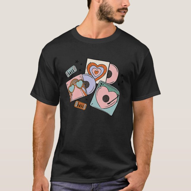 Retro Groovy Boho Rainbow Valentines Day Cute Hear T-Shirt (Front)