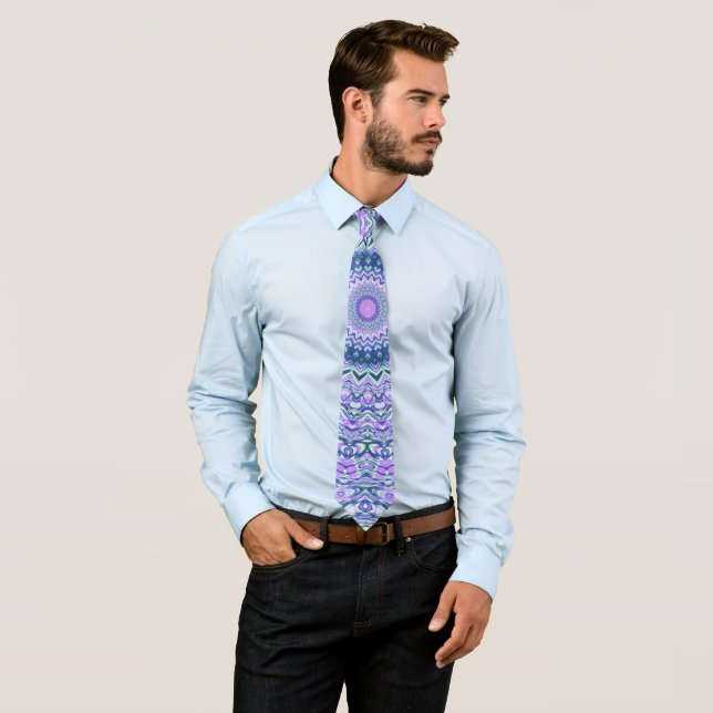 Retro Groovy Boho Trippy Hippie Jewel-Tone Mandala Tie (In Situ)