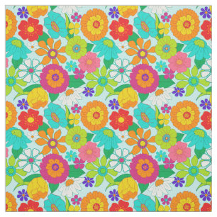 Retro Groovy Bold Hippie Flowers Pattern Fabric