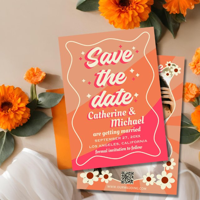 Retro Groovy Bold Typography Colourful 70's Weddin Save The Date (Creator Uploaded)