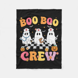 Retro Groovy Boo Boo Crew Halloween Ghost Nurse Fleece Blanket
