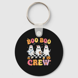 Retro Groovy Boo Boo Crew Halloween Ghost Nurse Key Ring