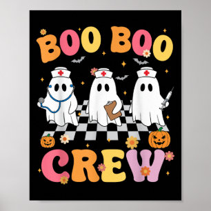 Retro Groovy Boo Boo Crew Halloween Ghost Nurse Poster