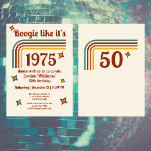 Retro Groovy Boogie Simple Dance 50th Birthday Invitation