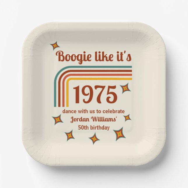 Retro Groovy Boogie Simple Dance 50th Birthday Paper Plate (Front)
