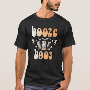 Retro Groovy Boos And Booze Beer  Halloween Spooky T-Shirt