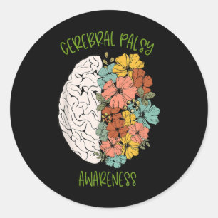 Retro Groovy Brain Floral Flower Cerebral Palsy Cp Classic Round Sticker