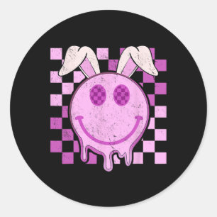 Retro Groovy Bunny Smile Face Happy Easter Day Rab Classic Round Sticker