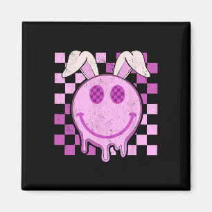 Retro Groovy Bunny Smile Face Happy Easter Day Rab Magnet